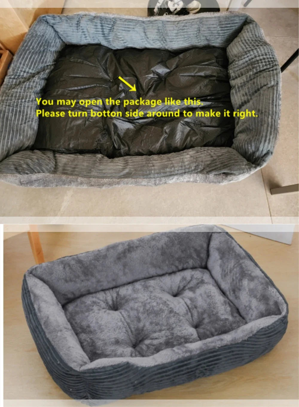 Bed for Dog Cat Pet Square Plush Kennel.