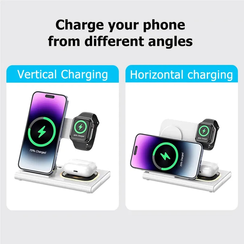 3 in 1 Fast Wireless Charger Stand Pad For iPhone 14 13 12 11 Samsung S22 S21 Galaxy Watch 5 4 Active Buds