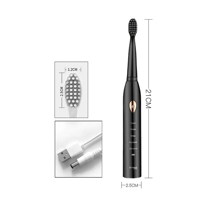 Rechargeable Toothbrush 5-gear Mode - IPX7 Waterproof Ultrasonic Soft Hair Toothbrush