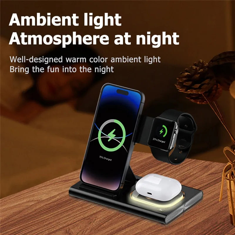 3 in 1 Fast Wireless Charger Stand Pad For iPhone 14 13 12 11 Samsung S22 S21 Galaxy Watch 5 4 Active Buds