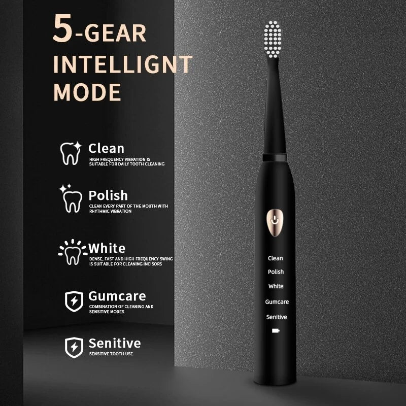 Rechargeable Toothbrush 5-gear Mode - IPX7 Waterproof Ultrasonic Soft Hair Toothbrush